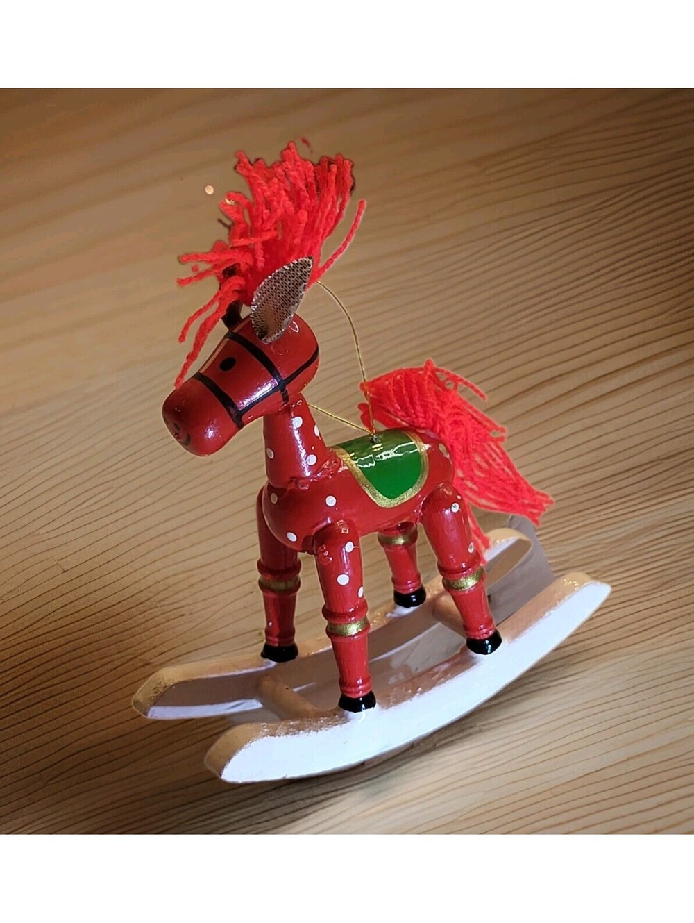 Vtg 1960s Wooden Rocking Toy Horse EUC Christmas Tree Ornament 4.5"H x 4"L A56